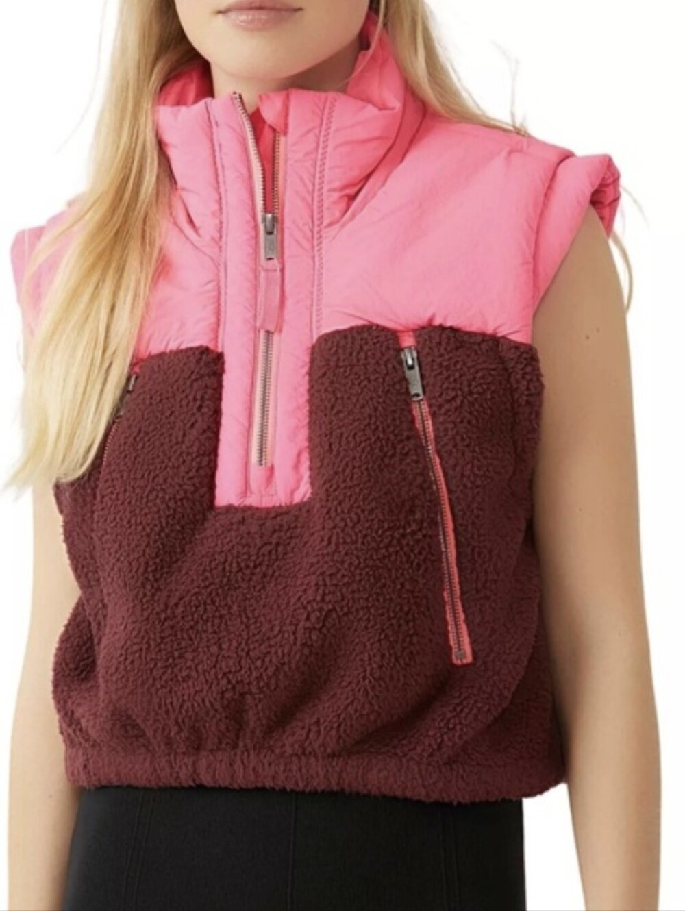Free People Movement Journey Ahead Vest Size Large Pink Burgundy Sleeveless New